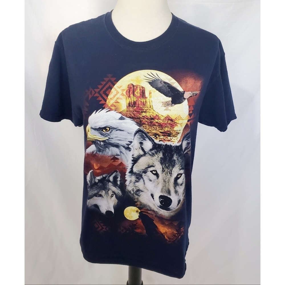 The Mountain Faux Wolf Eagle Moon T Shirt